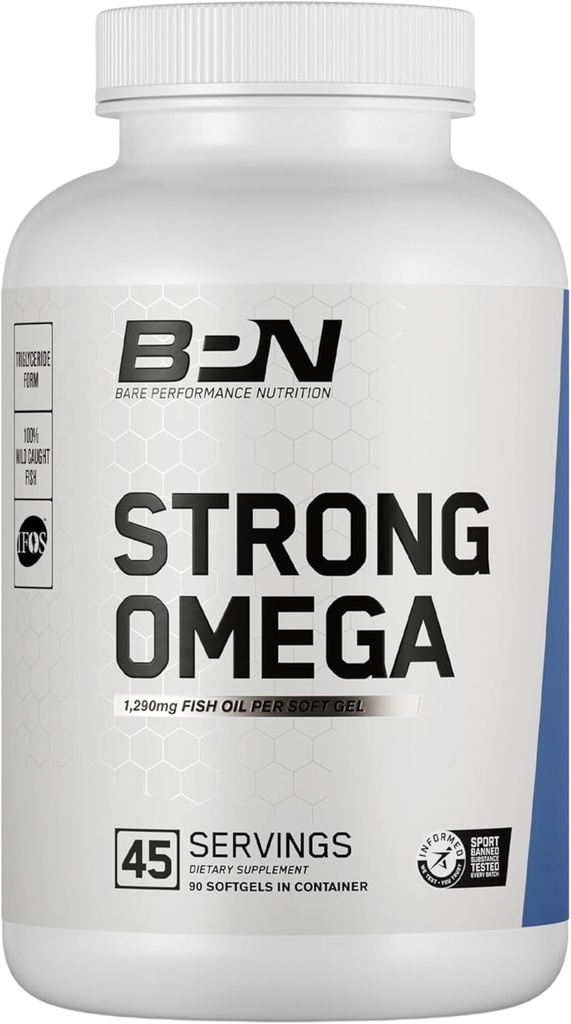 NUTRIŢIE DE PERFORMANŢĂ BARE, BPN ulei de peşte puternic Omega Gel moale, 1290 mg ulei de peşte pe capsulă, peşte prins sălbatic, susţinut, certificat IFOS