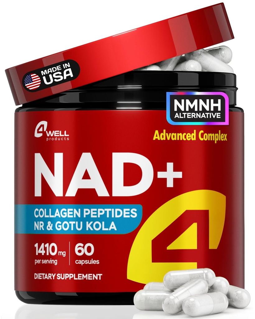 NAD Plus Supliment 1400mg - NMNH Supliment Alternative Suporturi Sanatos Complex imbatranire cu Nicotinamida Ribozida & Gotu Kola, Colagen - Puternic NAD+ Formula pentru energie, Skin & Cognitive, 60 capsule