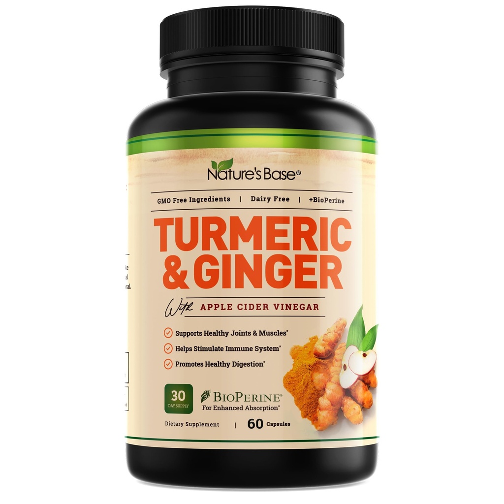 Bazã Turmeric naturalã oi Suplimentul de ghimbir - cu Curcumin, Cidru de mere Otegar & BioPerine Pepper Extract negru - 95% Curcuminoide - 60 capsule