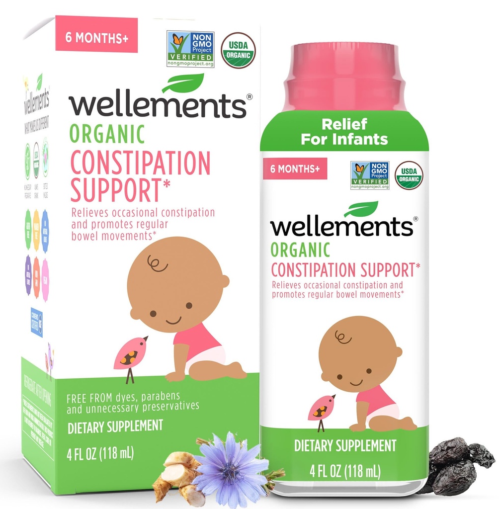 Wellements Organic Constipation Support for 6 Month+ Babys & Toddlers (4 Fl Oz) 