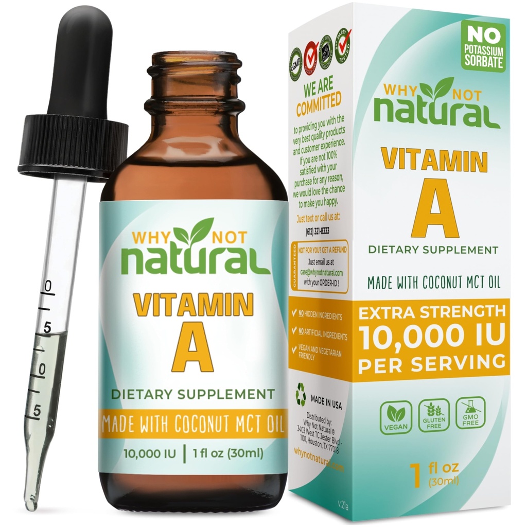 De ce nu naturale vitamina A picături 10000 UI - lichid retinil Palmitat cu ulei de cocos MCT, Vegan VIT un supliment pentru piele - 1 oz sublingual Tinctură