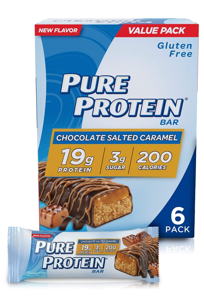 Baruri de proteine pure, proteine mari, gustări nutritive pentru a sprijini energia, zahăr scăzut, gluten gratuit, ciocolată sărată Caramel, 1.76oz, 4 Pack
