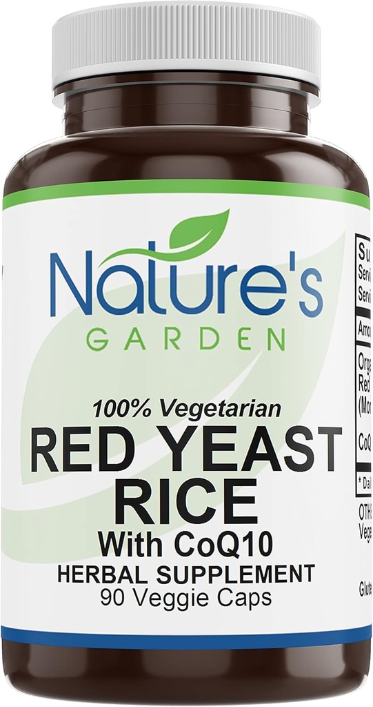 Natura'S GARDEN ESENȚIALS Red Yeast Rice Organic cu CoQ10-90 Veggie Caps cu 600mg Organic Red Rice Yeast Plus Co Q 10 - Naturi Suport pentru Colesterol