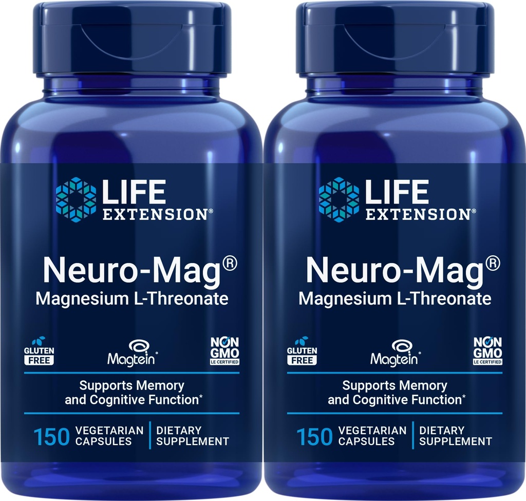 Extensie de viaţă Neuro-Mag 150 Capsule vegetariene (Pachet de 2), Magneziu L-Treonat, Magtein Supliment