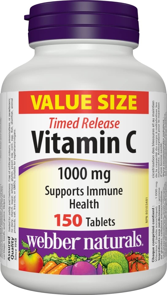 Webber Naturals Vitamina C timp eliberare 1000 mg, 150 comprimate