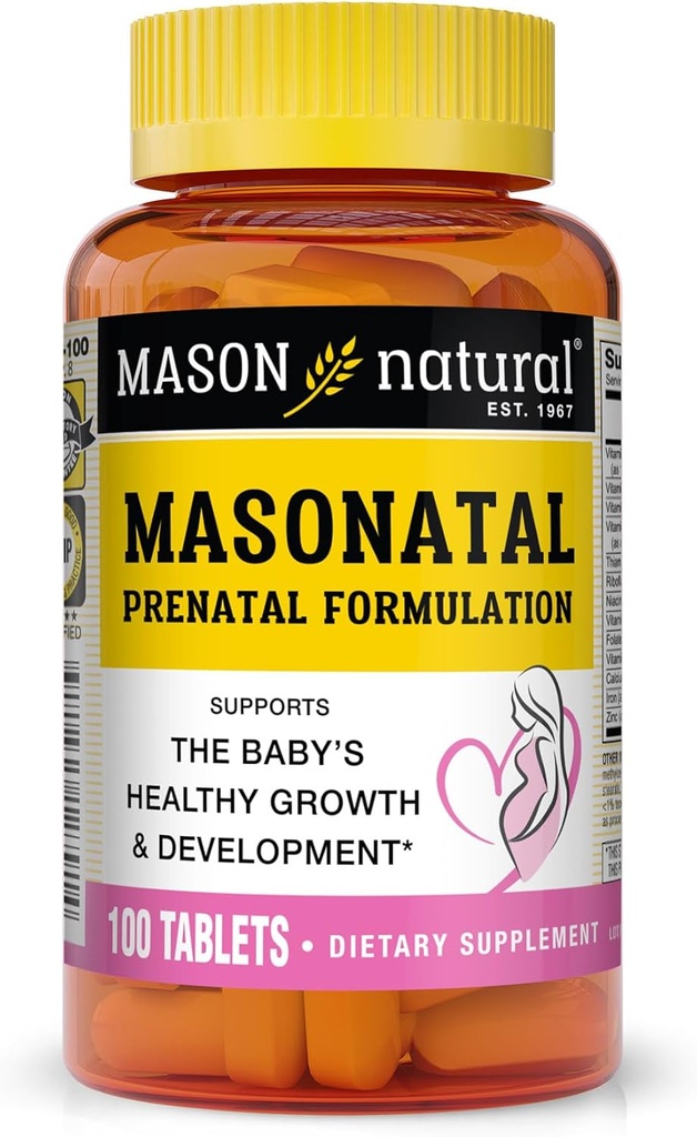 MASON NATURAL Formaţie prenatală masculină - Multivitamine prenatale şi postnatale pentru femei pentru a sprijini dezvoltarea copilului, 100 comprimate