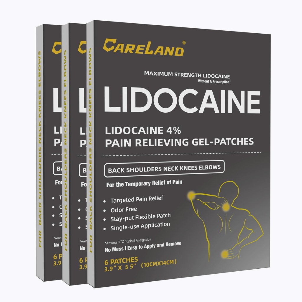CareLAND Lidocaină Gel Patch, 18 Conte maxim de putere dureri patch-uri pentru ajutor muscular în gât genunchi spate și umăr petic de amorțire nesolicitat pentru nervi, articulații