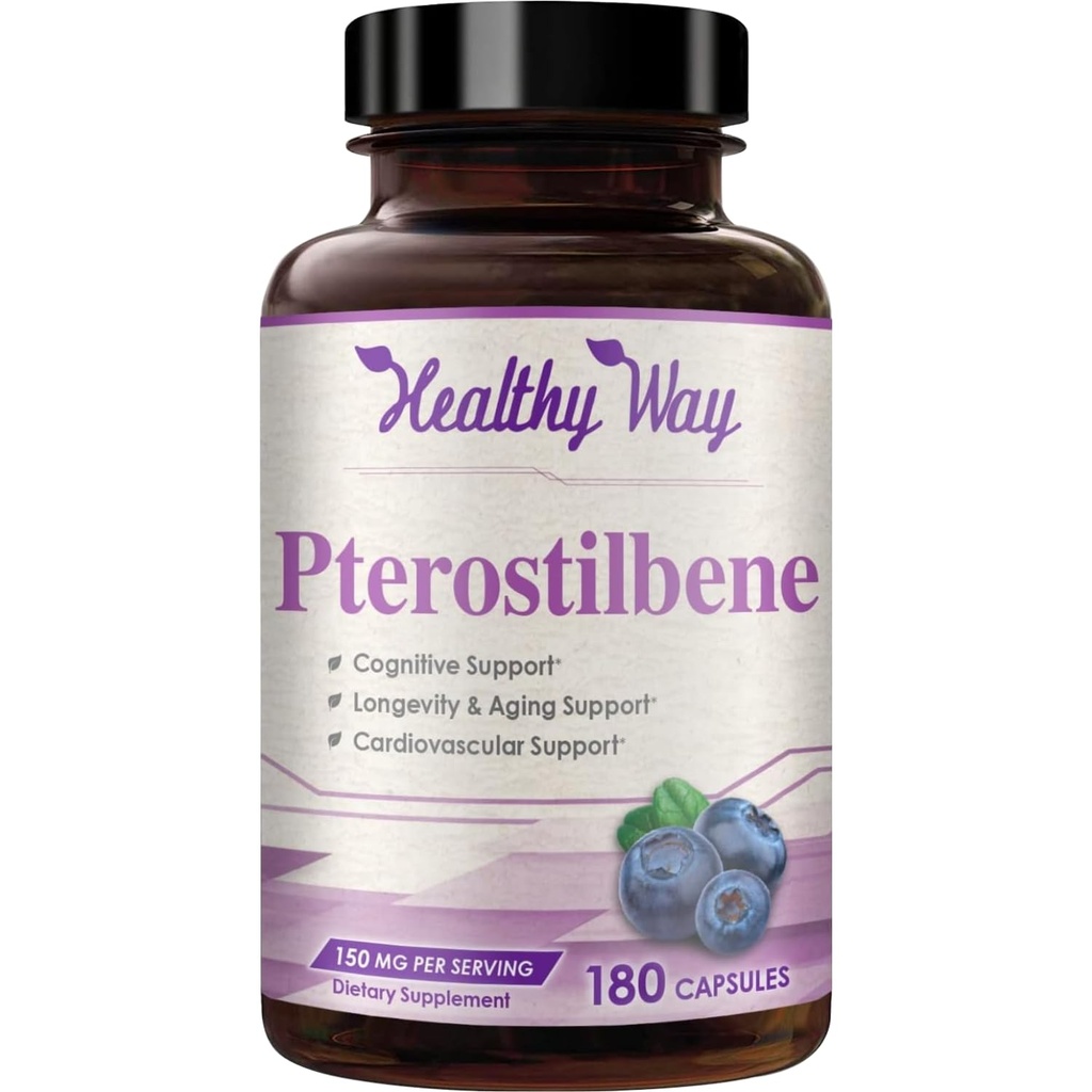 150mg Pterostilbene Supliment - supliment antioxidant o dată pe zi pentru imbatranire sanatoasa Imun inima piele si suport cerebral - natural derived non-GMO & Made in USA (180 Servings)