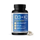Vitamina D3 K2 cu MCT, 5000 UI Vegan D3 & 100 mcg MK7 K2, suportaţi oasele puternice şi sănătatea imună - 30 capsule (30 zile de aprovizionare)
