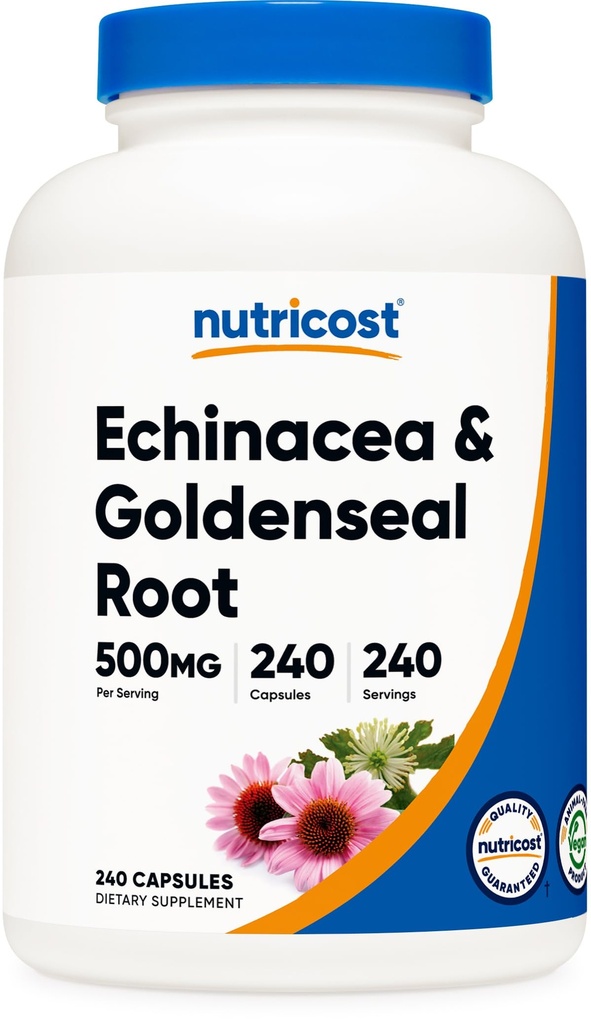 Nutricost Echinacea & Goldenseal Root, 500mg, 240 capsule - Capace vegetariane, fără OMG-uri, gluten gratuit