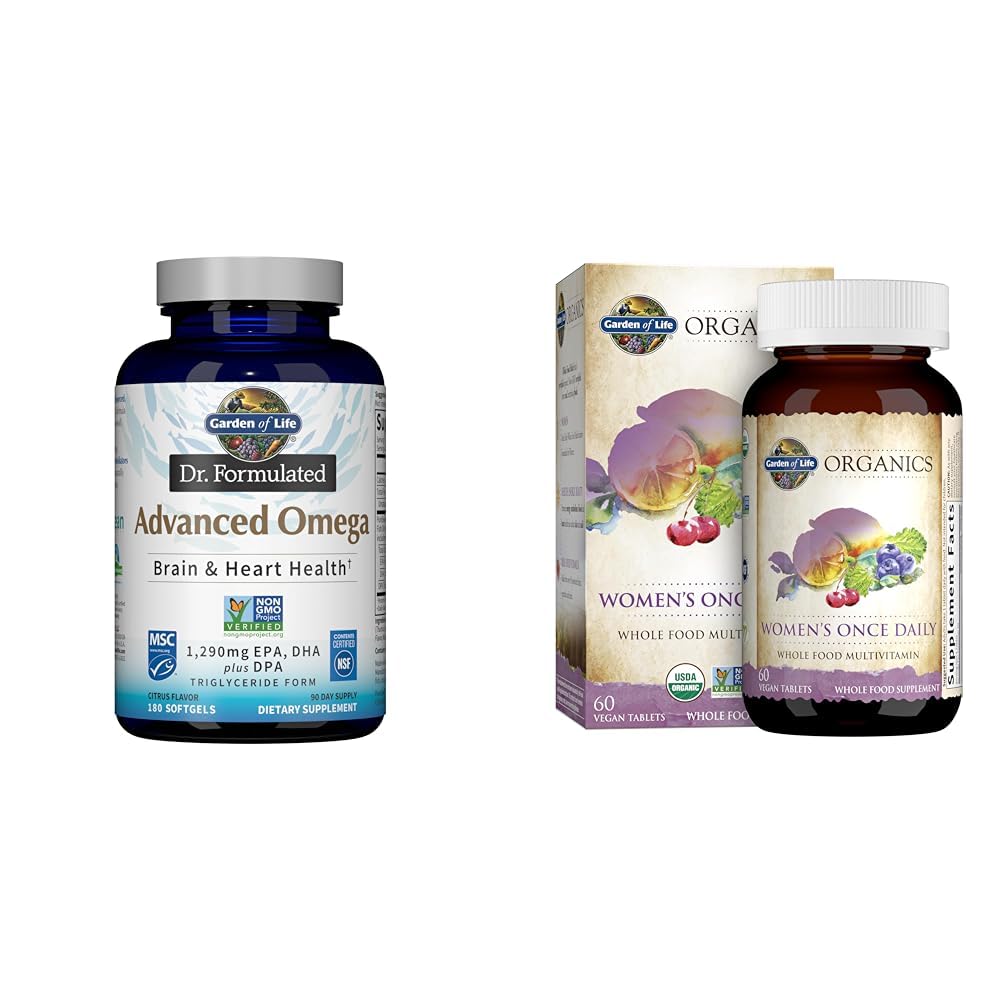 Gradina de viata Omega-3 ulei de pește 1,290mg EPA+DHA+DPA 180 Softgels & Once Daily Organic Whole Food Multivitamine pentru femei 60 tablete