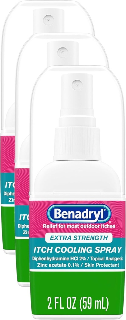Benadryl Extra Putere Anti-Itch Spray, Răcire Topic Analgesic, Mărime de călătorie, 2 fl. oz (Pachet de 3)