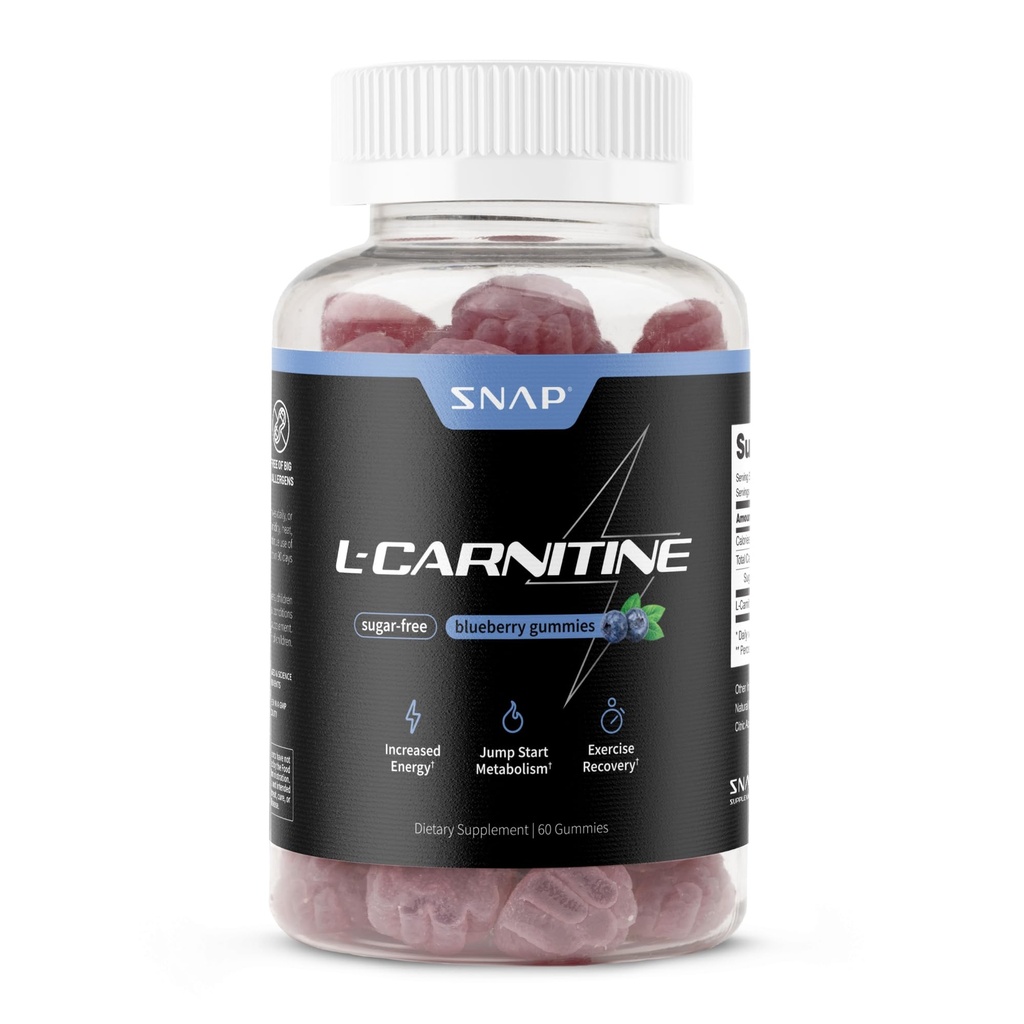 L Carnitina de zahăr 500mg Gummy - Natural Pre Antrenament L-Carnitina Supliment - Creșterea energiei, recuperare mai rapidă, Boost Metabolism, Pre Workout pentru femei și bărbați, Aroma de afine (60 Gummes)