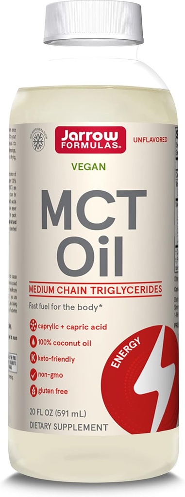 Formule Jarrow MCT Ulei, supliment alimentar, suport dieta ketogenic pentru energie rapida, 20 fl oz ulei lichid, 39 zile de aprovizionare