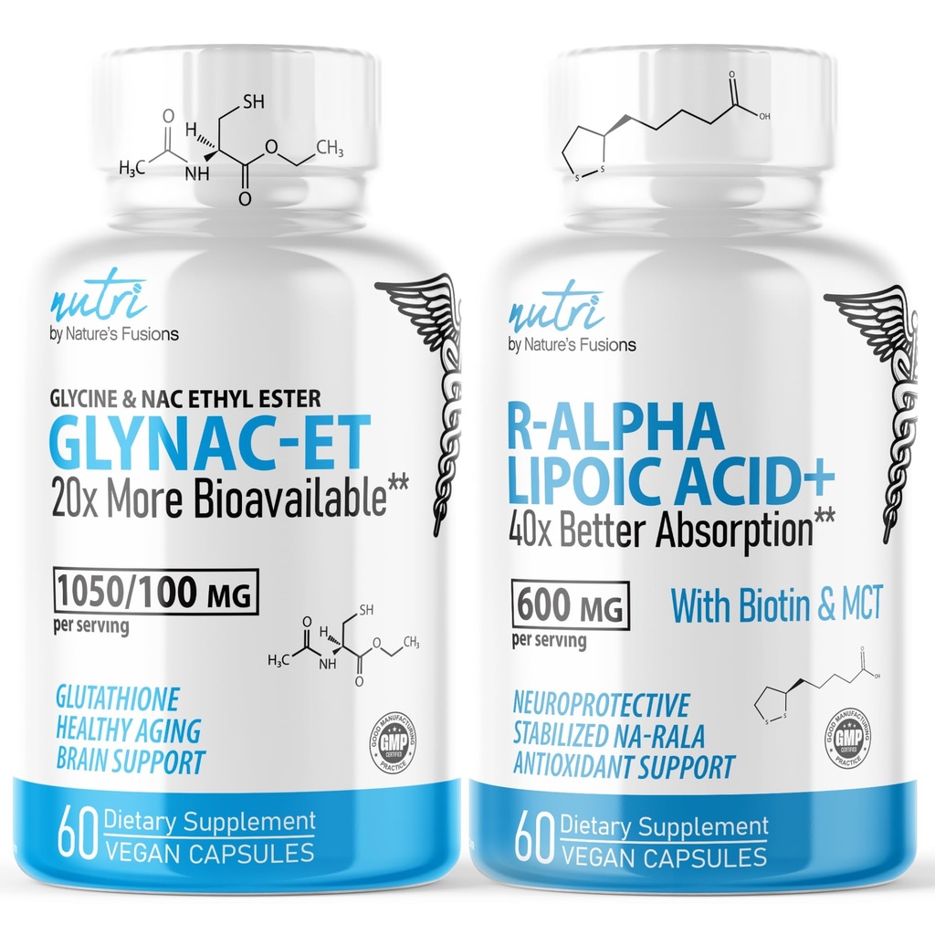 Fuziunile naturale GlyNAC-ET (60 capsule) - R Acid alfa lipoic 600 mg (60 capsule) - Anti- Aging Bundle