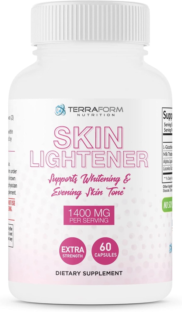 TerraForm Nutritie Skin Lightening Supliment, Glutatione 1000mg per Servire, Clears and Evens Skin Tones, Ajuta la curatarea petelor intunecate si cicatrici Acnee - 30 Serviri
