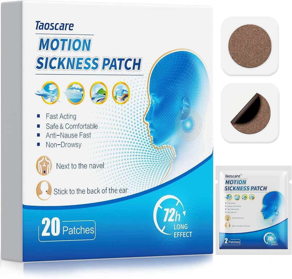 Patch-uri de boală mișcare, patch-uri de boală de mare pentru copii și adulți cu pachete de călătorie-prieteni, esențiale de călătorie pentru croazieră / auto/avion / excursie parc de distracții (20 patch-uri)
