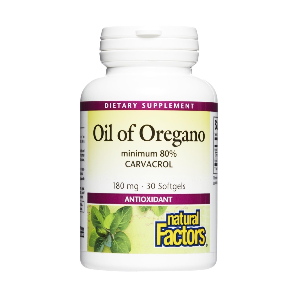 Factori naturali, Ulei de Oregano 180 mg, Ajuta la mentinerea sanatatii cu extra virgin ulei de masline, 30 softgels (30 portii)