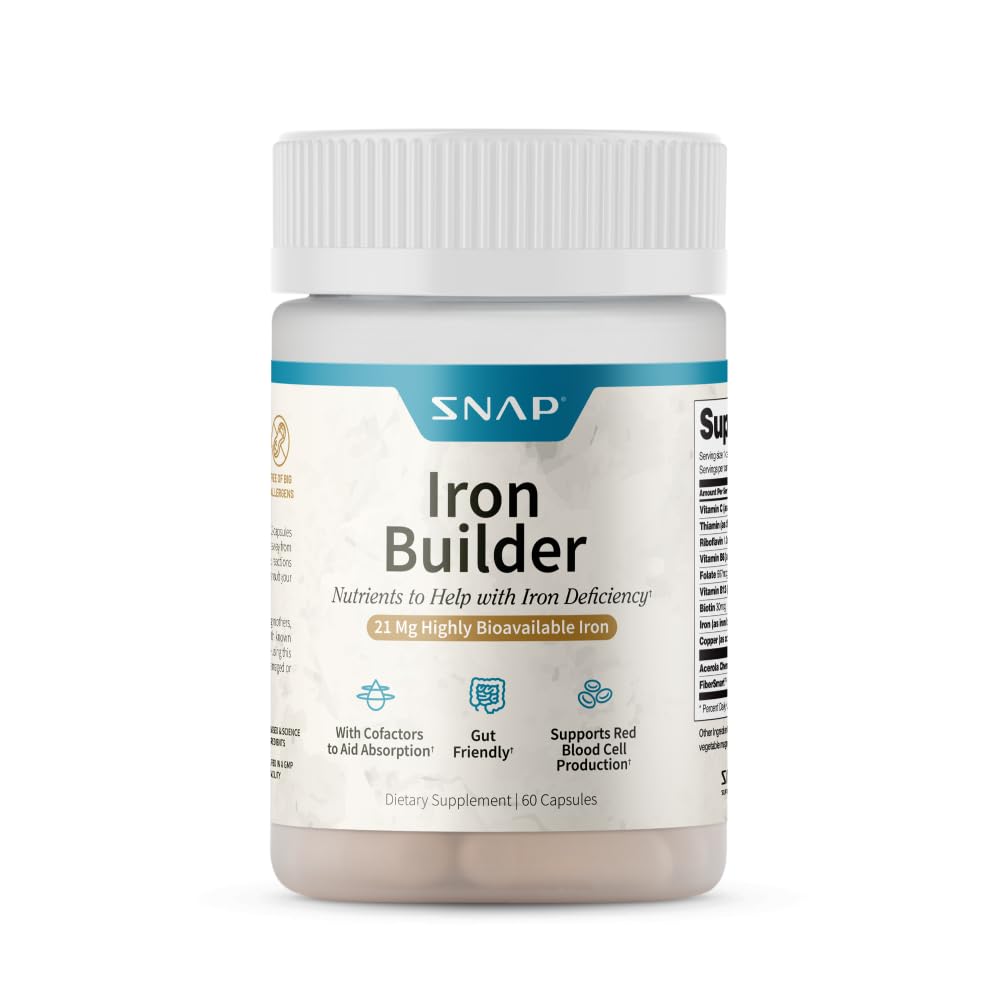 Snap Suplimente Suplimente Natural Fier Builder Suplimente, 21mg Pastile de fier pentru a crește energia, metabolismul și digestia, absorbții rapid vitamine Nutrienți organici (60 capsule)