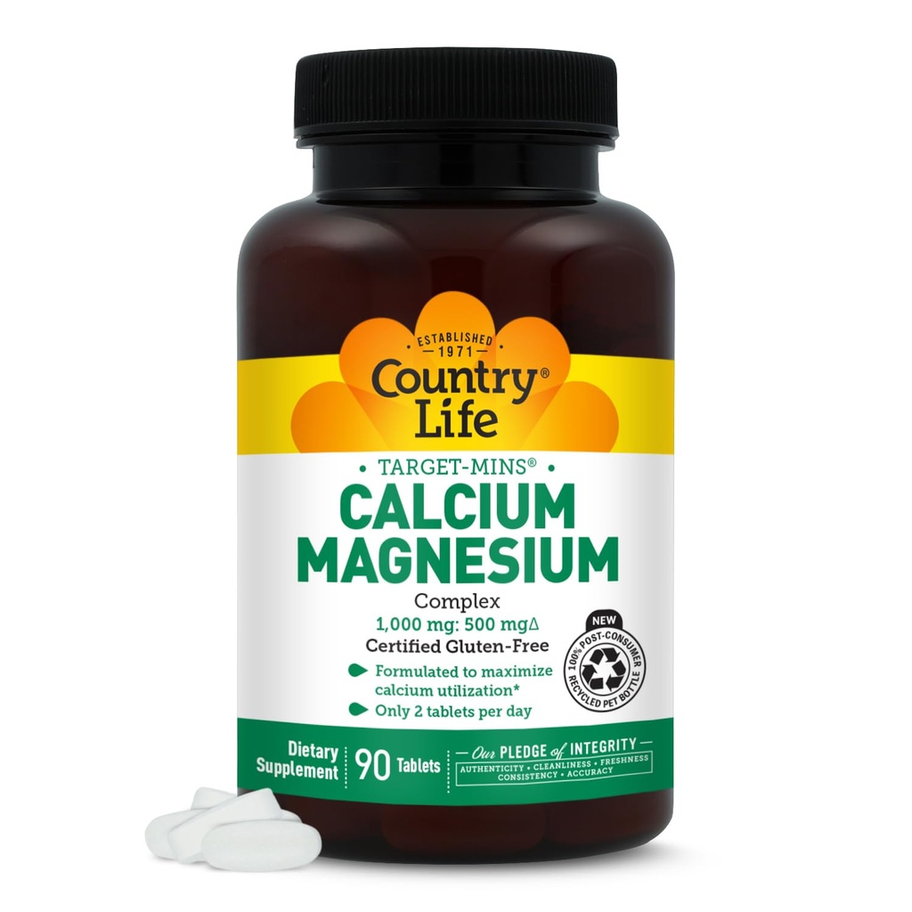 Tara viata tinta-Mins Complex de magneziu de calciu 1000mg/500mg, 90 comprimate, Certified Gluten gratuit, Certified Vegan, Certified non-GMO verificat
