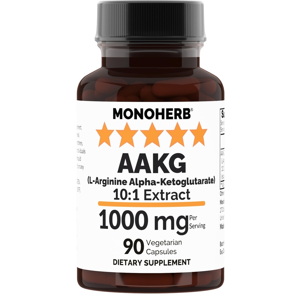 MONOHERB AAKG - L-Arginină Alpha-Ketoglutarat - 1000 mg - 90 Capsule vegetariene