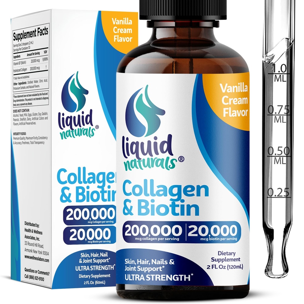 Colagen lichid și Biotin, 2 Fl. Oz, Ultra-Forngth Colagen Suplimente pentru femei, a treia parte testat Biotina pentru femei de creștere a părului, unghii, și vitaminele pielii B7 Colageno Peptides 