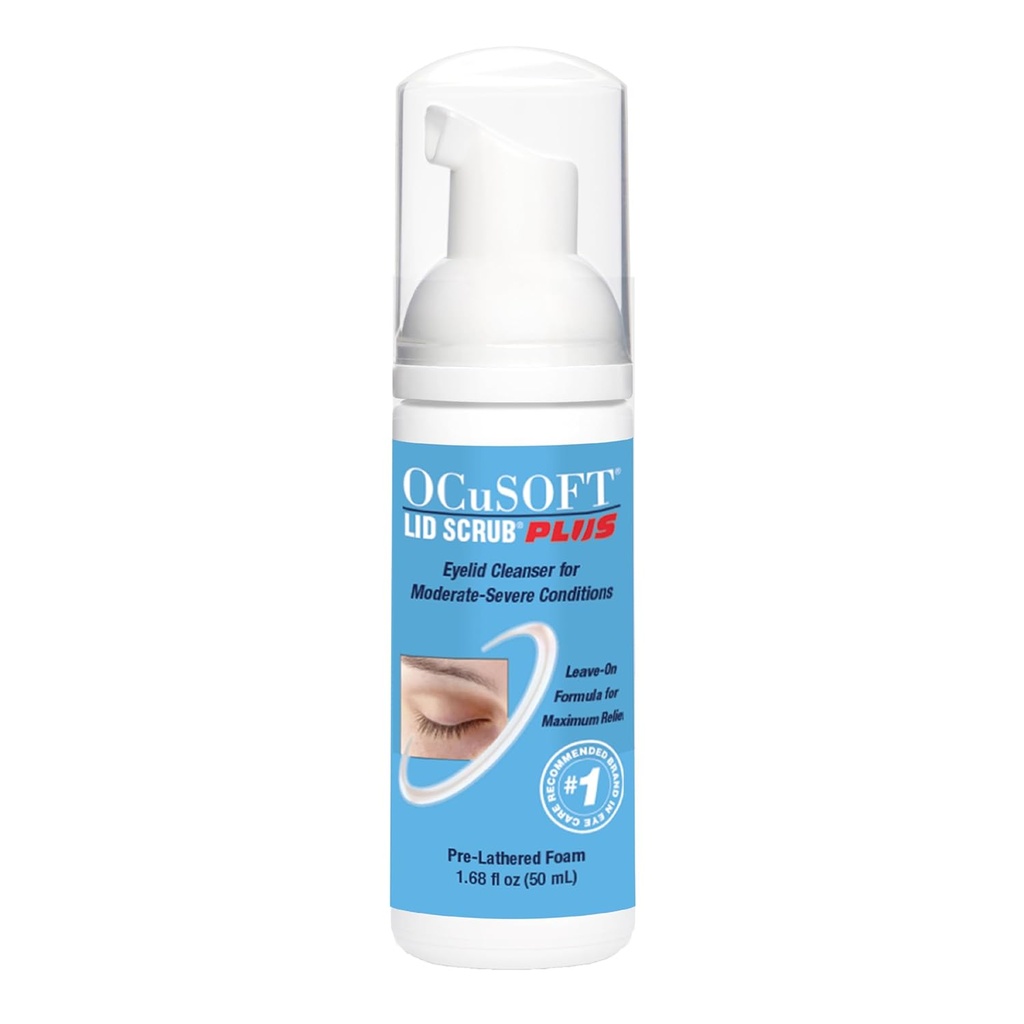 OCuSOFT Lid Scrub PLUS Spumă - Moderată până la severe Eyelid Condiţii - Foaming instant Eyeleid & Eyelesh Cleanser - Extra Putere Daily Eyelid Cleanser pentru a elimina ulei, Dirt, Pollen & Eye Machiaj-1.68 fl oz