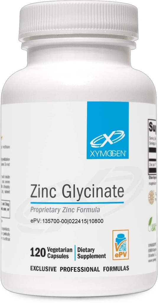 XYMOGEN Suplimente Chelate de zinc Glicinat - 20mg Bisglicinat de zinc Chelat pentru absorbţie îmbunătăţită - Supliment mineral pentru reproducere + suport imunitar (120 capsule Vegan)