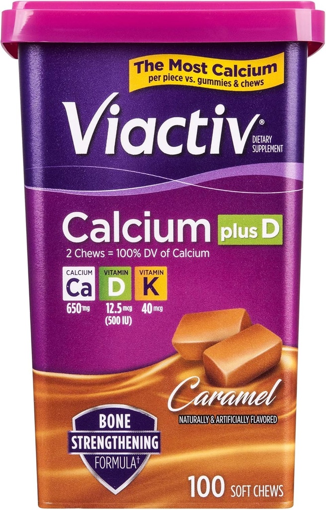 Active Calciu Plus Vitamina D Supliment Soft Chews, Caramel, 100 Count