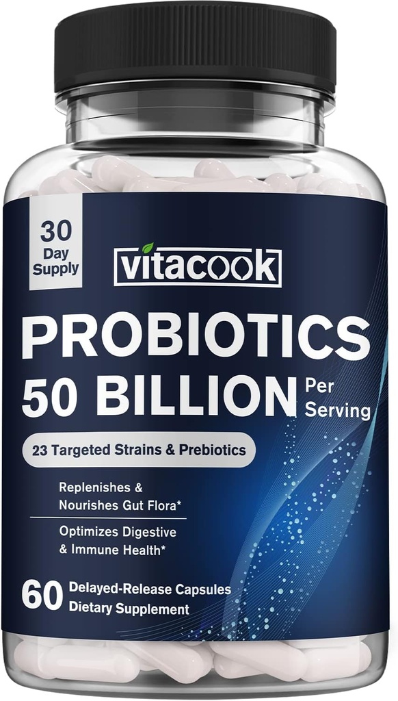 Probiotice 50 Miliarde, 23 dungi cu prebiotice organice, suport digestiv si imun, Freeze-Dryed, intarziere-Release, Mai bine decat un duzin de iaurturi, 60 Vegan Caps