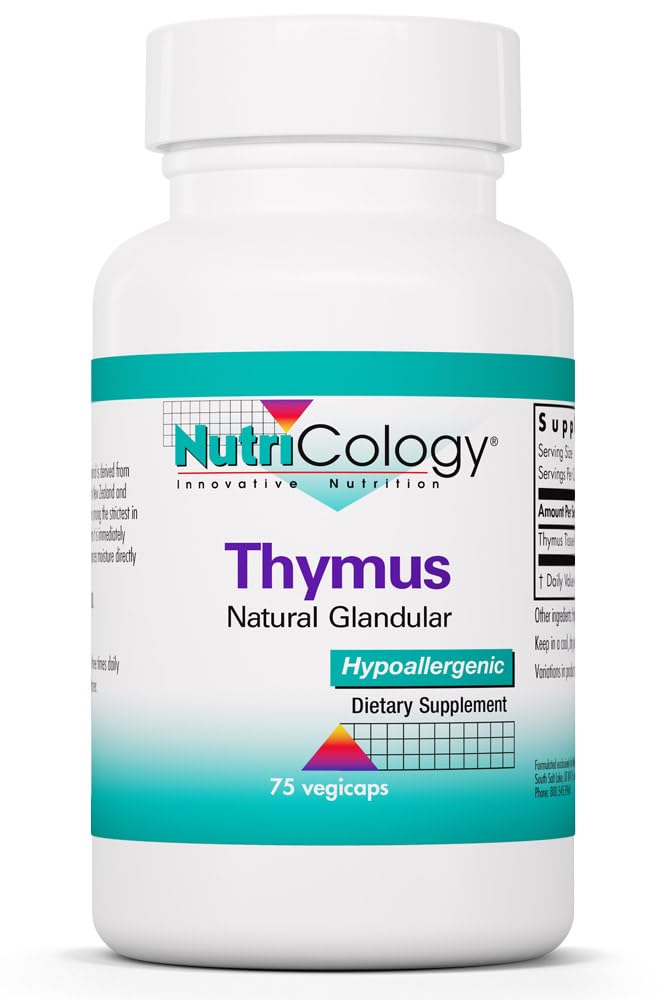 Nutricologie Suplimentul Thymus - tesut timus, extract glandular, 1000 mg Timus brut Glandular, Ovine, Liofilizat, Hipoalergic - 75 Conte