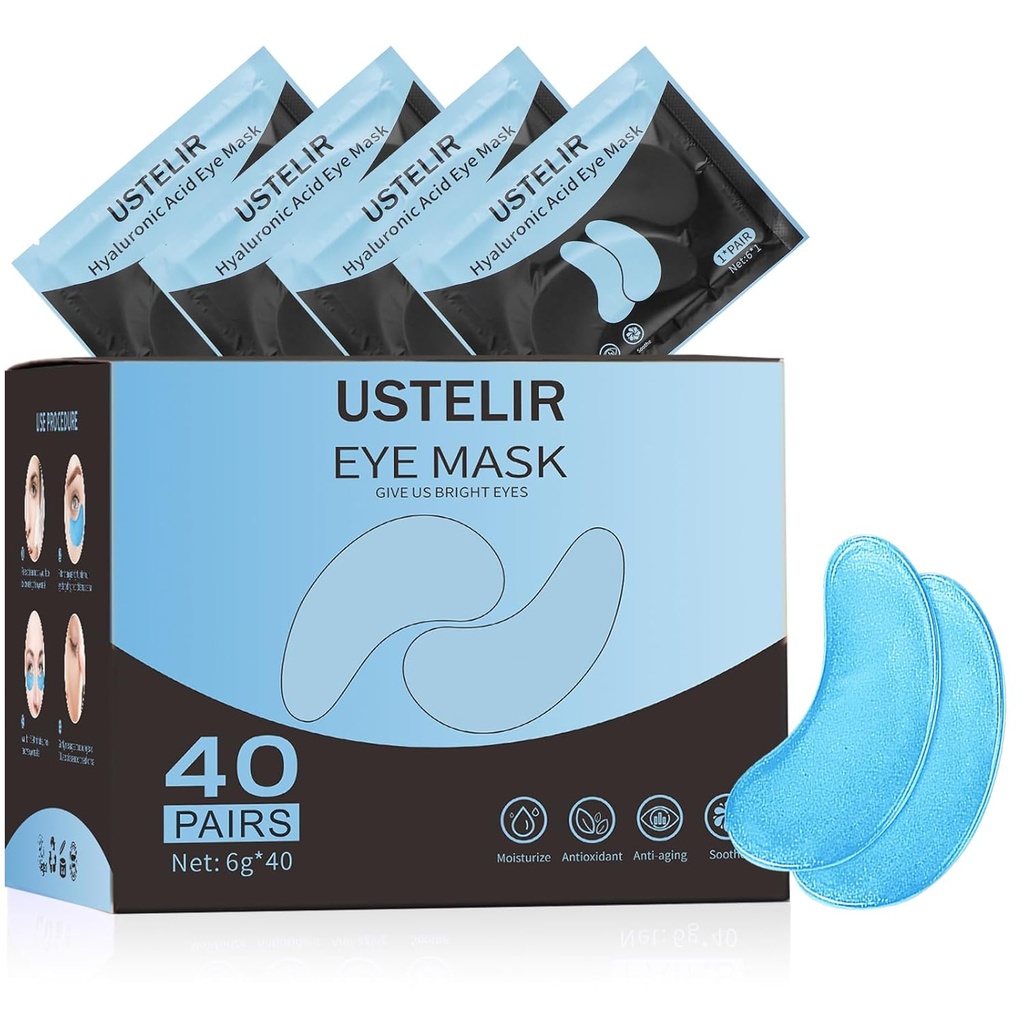 Sub patch-uri ochi, 40 perechi ochi masca pentru cercuri întunecate, ochi pufos, saci sub ochi, riduri, ochi masca patch-uri cu acid hialuronic, ochi tratament de îngrijire a pielii pentru bărbați și femei cadou
