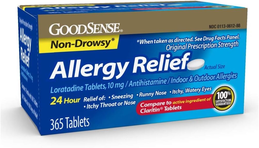 Goodsense Alergia Ajutor Loratadina 10 Mg 24 Hr comprimate, albastru, 365 Count (Pachet de 12)