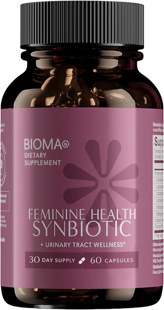 BIOMA Synbiotic de sănătate feminină - Suplimentul de sănătate pentru pH vaginal sănătos, tract urinar și suport digestiv - cu probiotice, Cranberry & Tributirin - 60 capsule (30-zi de aprovizionare)