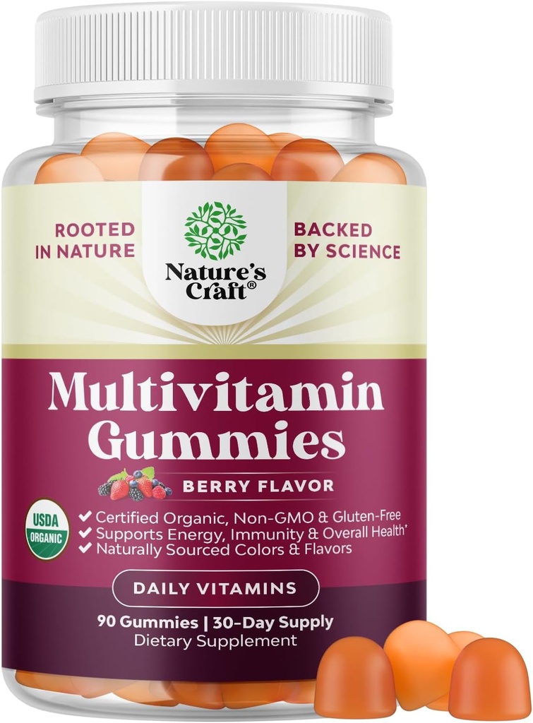 USDA Organic Multivitamine pentru femei și bărbați - Vegan Organic Multivitamine pentru bărbați Gummies cu zinc & B Complex Vitamine pentru Imunitate Enhanced Energy & Daily Wellness - Vegan și non-GMO (1 lună)