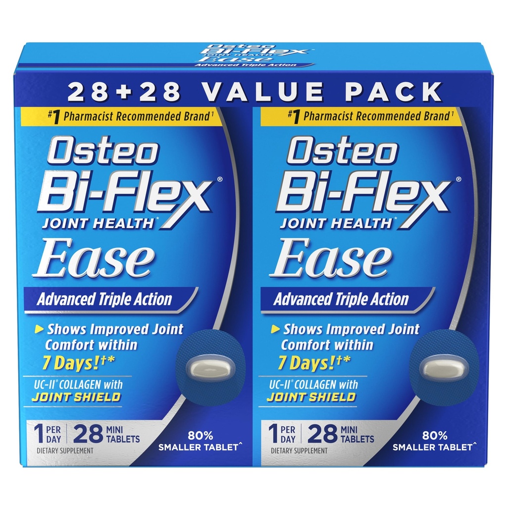 Osteo Bi-Flex Ease Acţiune Triplă Avansată cu Vitamina D Suplimente Joint, Mini-Tablets, 28 Conte, Pachet de 2
