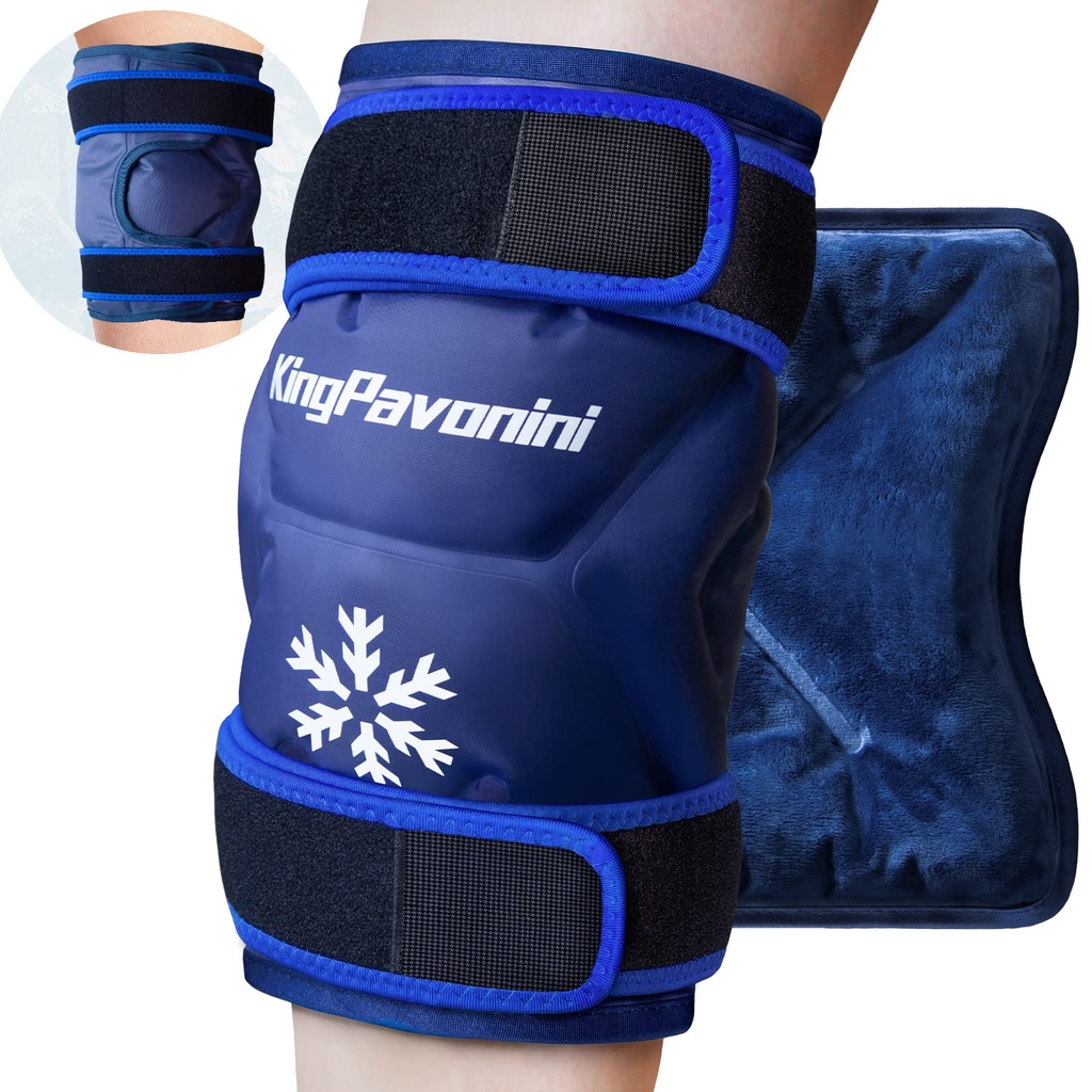 KingPavonini XXL Genunchi pachet de gheață Wrap în jurul întregi genunchi după chirurgie, pachet mare reutilizabil Gel gheață pentru leziuni, durere de relief, Umflare, leziuni sportive, 1 pachet (albastru)
