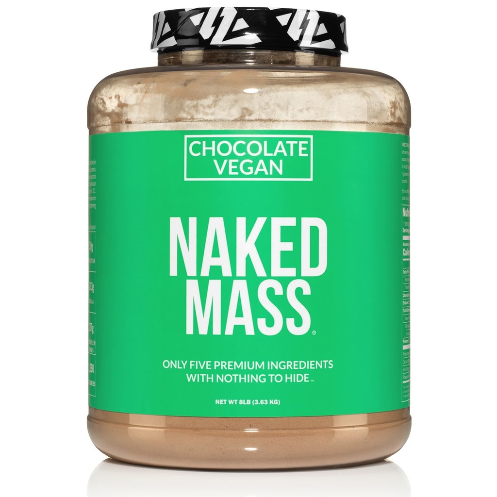 NAKED Vegan Mass - Chocolate Vegan Greutate Gainer - 1,280 Calorii, Non-GMO, Soy & Gluten gratuit, fără ingrediente artificiale - 8LB vrac - 11 Serviri
