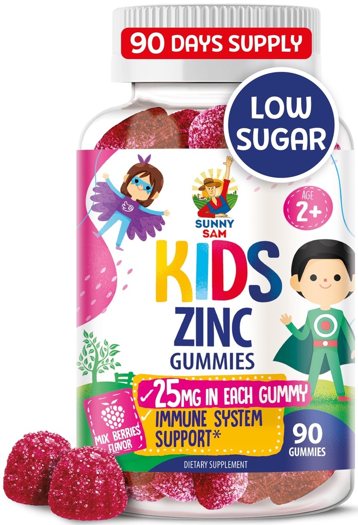 Gume de zinc pentru copii - Chemable Zinc Gummy Supliment pentru copii Suport imunitar - Low Sugar Natural Antioxidant non-GMO Vitamine Chewables pentru copii mici si adolescenti - 90 Gumies