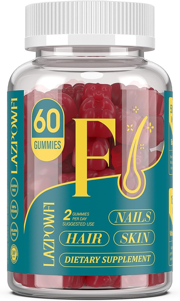 Gume Biotin pentru par, piele si unghii - Vitamine de par pentru barbati si femei, 10.000mcg Max puterea vitamina B7 pentru cresterea parului si unghii mai puternice,60 conte - Cranberry Falvor