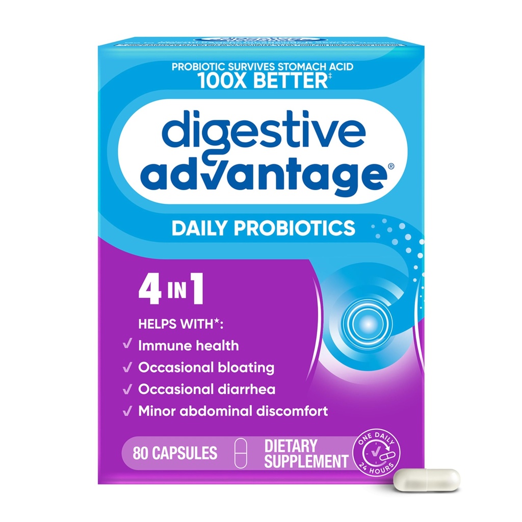 Avantaje digestive Probiotice pentru sanatate digestiva, Probiotice zilnice pentru femei si barbati, Sustine sanatatea curajului, Ocazional Blooting & Diaree, Mici Disconfort abdominal, Suport Imun, Capsule 80ct