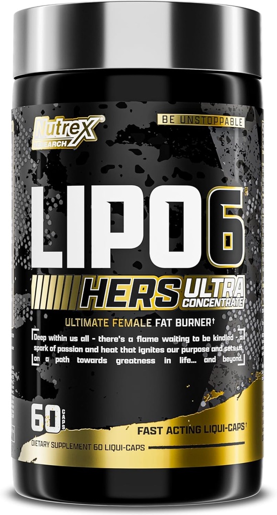 Nutrex Research Lipo-6 Black Hers Ultra Concentrate | Weight Loss Pills for Women | Fat Burner, Appetite Suppressant, Metabolism Booster for Weight Loss + Hair, Skin, & Nails Support | 60 Diet Pills