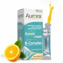 Aurora Nutrascience Mega-Liposomal B-Complex + Vitamina C, Sprijină Energie, Imun & Sistem Nervos Sănătate, Gluten Free, Non-GMO, Sugar-Free, Orange Flavor, 10 Pachete Single Serve