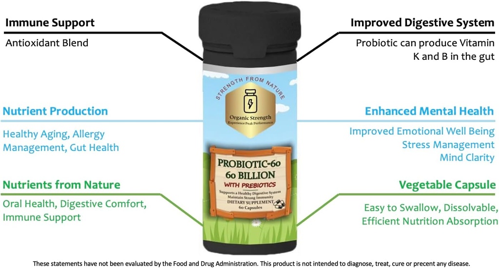 Probiotice 60 Capsule: Nourish Your Gut for Optimal Digestive Health with Propriety Blend of 60 Billion CFU (60 Count)