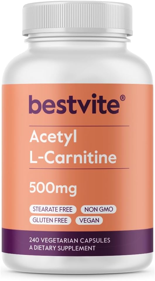 BESTVITE Acetil L-Carnitină 500mg (240 Capsule vegetariene) - Fără Stearete - Vegan - Non OMG - Gluten Free