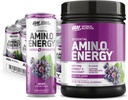 Optimum Nutrition Amino Energetic Powder: Concord Grape (65 Servings) with Essential Amino Energy Plus Electrolyes Sparkling Drink: Grape (12 Cans) - Bundle Pack