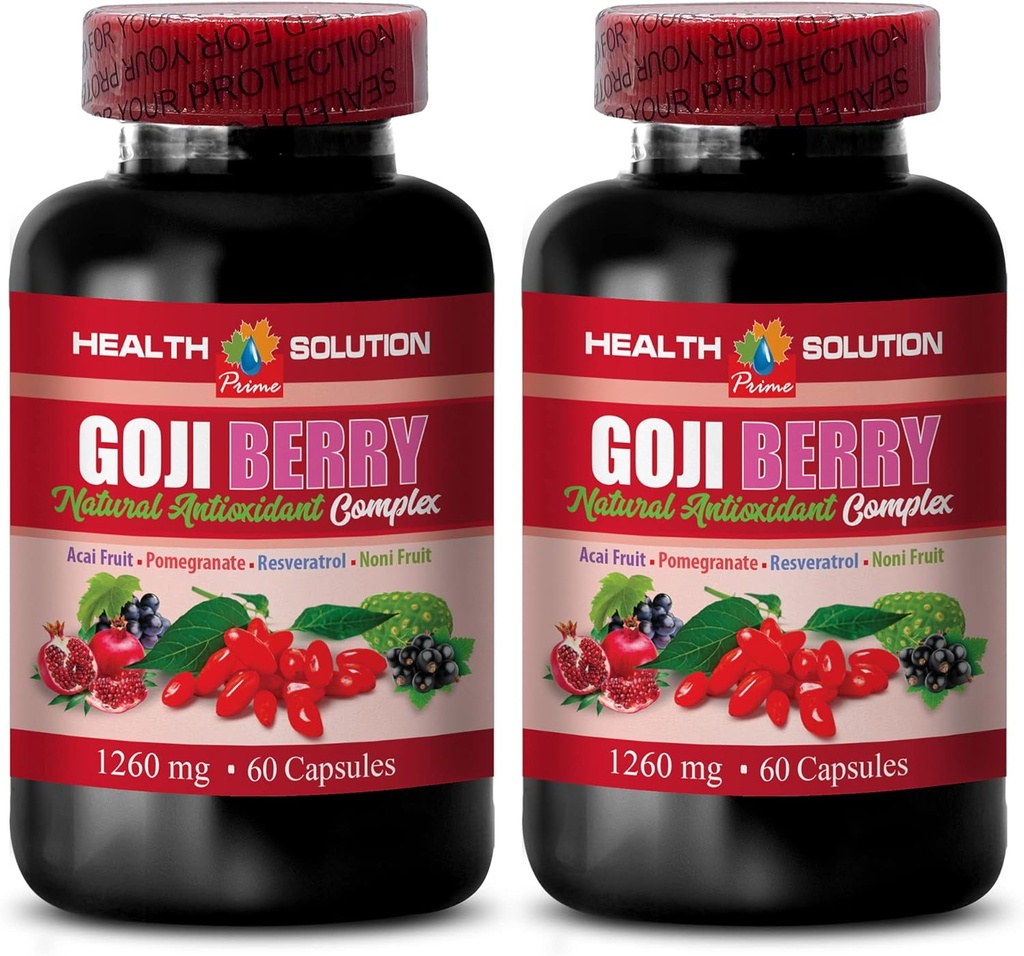 Brain and Memory Power Boost - Goji Berry - Complex AntiOXIDANT Natural, Suport Immune, Pastile Supliment Noni, Extract de Mangosteen, acai Berry, Complex de superfructe, Booster Energie, 2 Sticle 120 Capsuri
