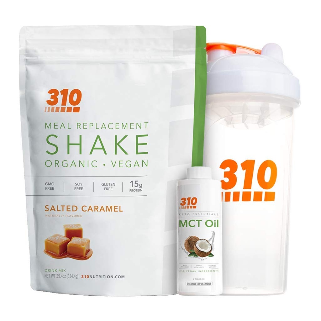 Vegan Organic Plant Powder și de înlocuire de masă Shaker Cup și 2 Oz MCT Ulei - Prin 310 Nutriție - Gluten, Dairy și Soy Free - 0g de zahăr 