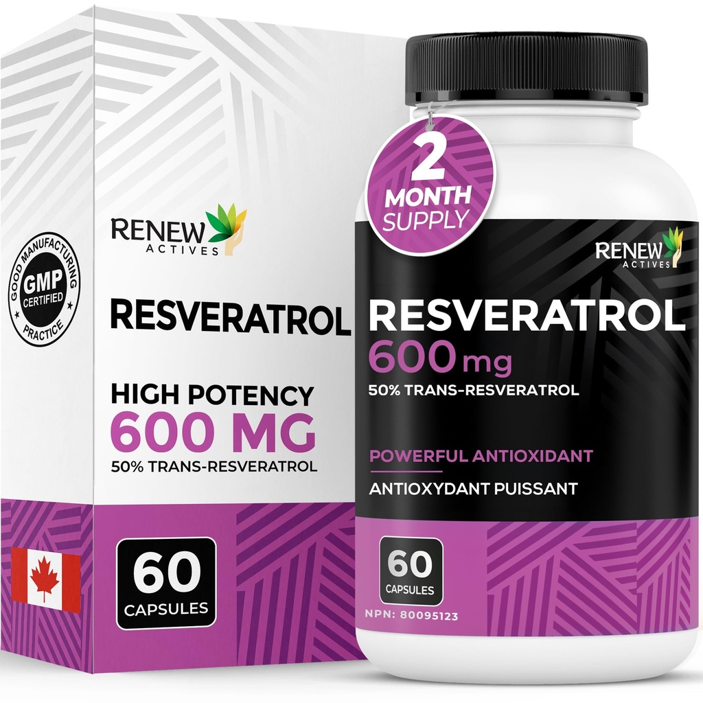 Renew Actives Resveratrol Supliment 600mg per Serving - Complex antioxidant de înaltă calitate cu 50% Trans-Resveratrol 