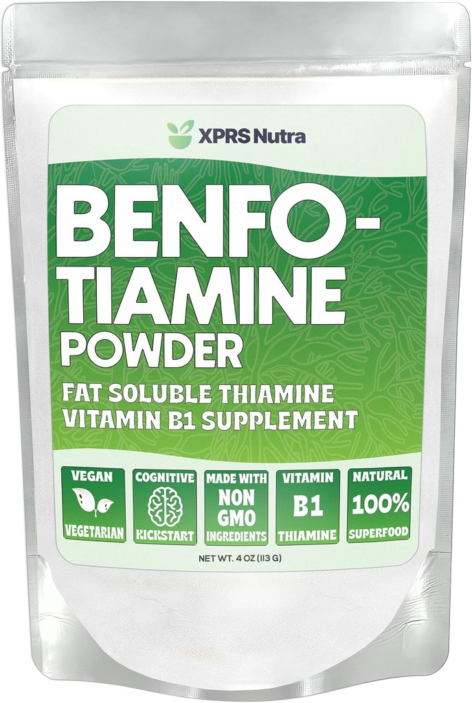XPRS Nutra Benfotiamină pulbere (Thiamină) - Fat Soluble Happy Heart Tiamină Supliment - Advanced Vitamina B1 Benfotiamină pentru o Boost cognitiv - Vegan prietenos Benfotamina pulbere (4 Ounce)